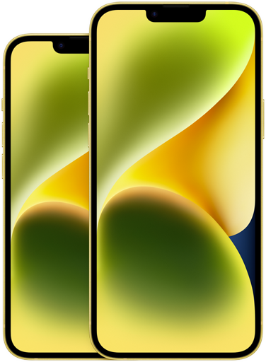 Vista frontal do iPhone 14 de 6,1 polegadas e do iPhone 14 Plus de 6,7 polegadas